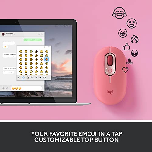 Logitech POP Mouse Compact and Portable Wireless - Heartbreaker Rose | Compact, portable, programmable buttons, quiet clicks, easy-switch up to 3 devices, for laptop, tablet, PC - color: Heartbreaker Rose