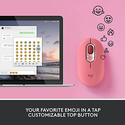 Logitech POP Mouse Compact and Portable Wireless - Heartbreaker Rose | Compact, portable, programmable buttons, quiet clicks, easy-switch up to 3 devices, for laptop, tablet, PC - color: Heartbreaker Rose