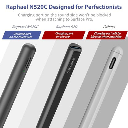 RENAISSER Raphael N520C Surface Pen, Designed in Houston, Made in Taiwan | MPP 2.0 Stylus pen for Surface Pro/Go/Book/Studio, 4096 Pressure, Tilt Sensitivity, Ultra-light, Palm Rejection,Non-magnetic