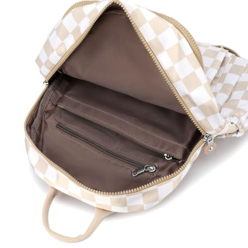 Tanweibago Mini Nylon Women Backpacks,11L Small Ladies backpacks Casual Lightweight Women Shopping Travel Daypack (Checkered Beige) - color: Checkered Beige