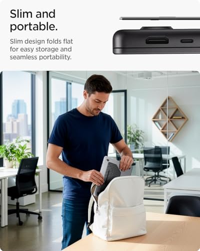Spigen Slim Fold Adhesive Laptop Stand Foldable Portable Dual Ergonomic Angle Adjustment Lift Anti-Slip Compatible with MacBook Neo, MacBook Air, MacBook Pro 11"-16" and More - Black (LD201-S3) | Dual Ergonomic Angle Adjustment Lift Anti-Slip for MacBook