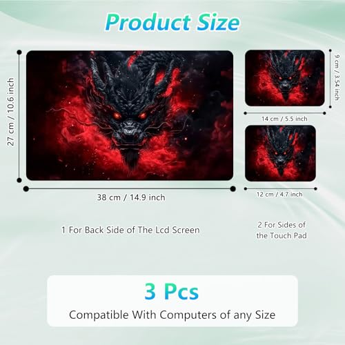 Laptop Skin Sticker Decal 12"-15.6" Universal Laptop/Notebook/Netbook Vinyl - Waterproof Scratch Resistant,Fits HP Dell Lenovo MacBook,2 Free Wrist Pads,Easy Apply & Remove,Black Red Dragon - color: Black Red Dragon
