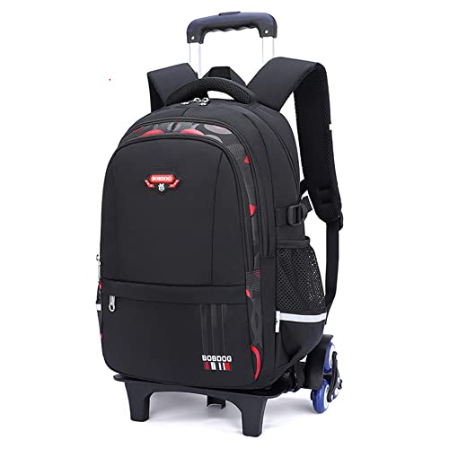 Mfikaryi Solid Color Elemetary Rolling Backpack,Camo Prints Kids Wheeled School BookBag,Backpack with wheels for boys - color: Black Red