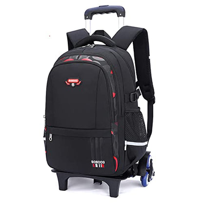 Mfikaryi Solid Color Elemetary Rolling Backpack,Camo Prints Kids Wheeled School BookBag,Backpack with wheels for boys - color: Black Red
