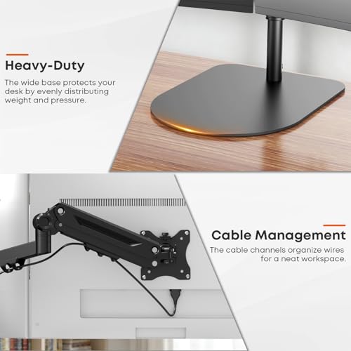 PUTORSEN Freestanding Triple Monitor Stand, Up to 49", Holds 44 lbs | Fully Adjustable Heavy-Duty Gas Spring Arm, VESA 75/100mm, Larger base and built-in cable management, Black - size: Triple Arms