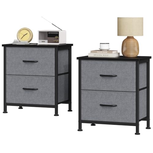 Sweetcrispy Nightstands Set of 2 with 2 Storage Drawer, Small Bedside Table | Small Dresser with Sturdy Wooden Top for Daily Essentials, Compact Nightstand for Bedroom, and Small Spaces, Gray 2PC - color: Gray 2pc, size: 11.8"D x 18"W x 20"H (2 Drawers),