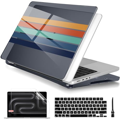 Batianda AstroGrid Case for MacBook Pro 14 Inch 2026-2021, Black Stripes | Fits M5/M4/M3/M2/M1 Pro Max Model, with Vintage 70s Block Lines Design, Slim Hard Shell For Men, Women, and Students - color: Black Stripes