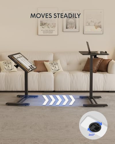 FLEXISPOT H7 PRO 90° Tiltable Mobile Overbed Table with Pneumatic Lift,28'' | Full foldable bedside table with adjustable desktop for laptop, Rolling Computer Cart and bed sofa.27.6" W x 15.7" D,Black - color: Black, size: 28x16