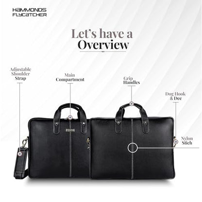 HAMMONDS FLYCATCHER Genuine Leather Laptop Bag for Men, Padded 15.6" Laptop Sleeve, Leather Messenger Bag for Men Briefcases - color: Classic Black