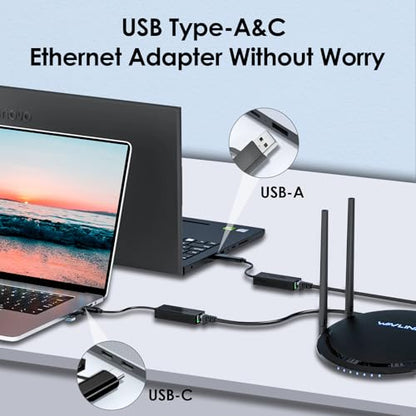 USB C to Ethernet Adapter 2.5G,WAVLINK LAN Adapter,Supports USB Type-A/C | ABS Plastic, lightweight, Compatible with Laptop, MacBook, XPS, iPad Pro, CAT6 cable & USB3.1 Required