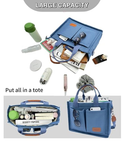 Large Canvas Tote Bag for Women Work Tote Bags with Pockets Laptop Crossbody Purses Everyday Bag Handbags for Travel - color: New Upgrade Plus Blue