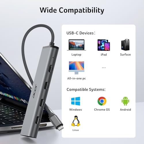 Acer 10Gbps USB C Hub with 4K@60Hz USB-C Display Output, 4-Port USBC Splitter with 100W PD, 2*USB-C 3.2 Data Transfer, USB C Dongle for Laptop, MacBook Neo/Pro/Air, iPad Pro and Type-C Devices