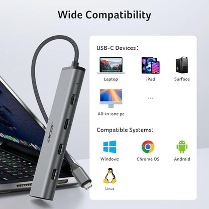Acer 10Gbps USB C Hub with 4K@60Hz USB-C Display Output, 4-Port USBC Splitter with 100W PD, 2*USB-C 3.2 Data Transfer, USB C Dongle for Laptop, MacBook Neo/Pro/Air, iPad Pro and Type-C Devices