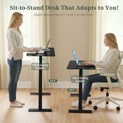 Mobile Standing Desk, Height Adjustable Laptop Desk with Hidden Casters | Stable Steel Frame, Smooth Lift Mechanism, Lockable Casters, Easy Assembly, Ideal for Home, Office & Dorm, Black - color: Black, style: Height Adjustable