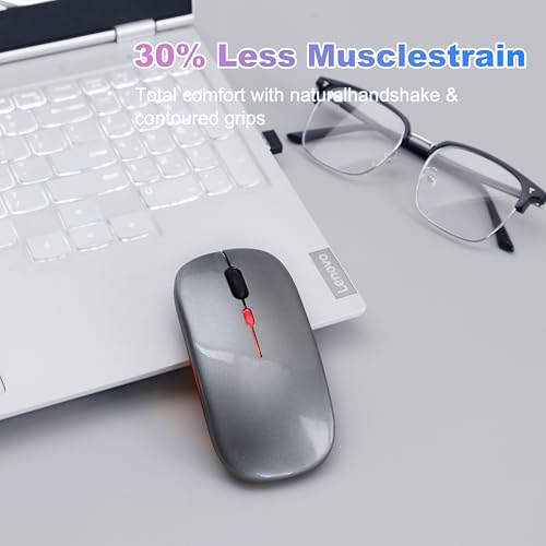 Wireless Bluetooth Mouse Rechargeable Long Lasting Dual Mode - BT 5.2 & 2.4G Silent RGB LED Mice, Slim Portable Ergonomic Mouse for Laptop/PC/Tablet/MacBook/iPad/Apple Devices(Grey) - color: Grey