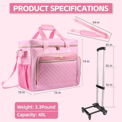 Rolling Teacher Bag with Detachable Cart - 1680D Waterproof Oxford Rolling Cart for Teachers, Large Capacity Tote with Wheels Fits 15.6" Laptop & Tablet(PINK) - color: pink