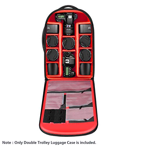 Neewer 2-in-1 Rolling Camera Bag Backpack Suitcase Style Convertible with Double Handle, Shockproof Trolley Case with Removable Padded for SLR/DSLR Cameras Tripod Lenses (Black/Red) | Convertible with Double Handle, Shockproof Trolley Case with Removable