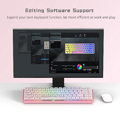 Womier 60% Keyboard Gaming Pink - Wired Pink Creamy Mechanical Keyboard | Hot-Swappable RGB Custom Mini Key board with Arrow Keys/Software Supported, Prelubrication Linear Switch (WK68-Pink) - color: WK68-Pink