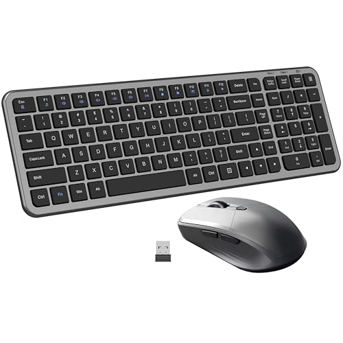 Wireless Keyboard and Mouse, Ultra-Thin Compact Full-Size Keyboard with Numeric Keypad, Calculator Button, USB Receiver, 3-Speed Adjustable DPI, Quiet Click Computer Mice for Laptop PC Windows Mac - color: KM3990-Gray