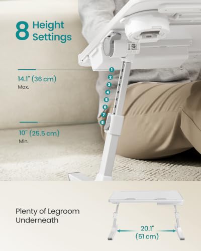 SONGMICS Bed Laptop Desk, Foldable Bed Desk for Laptop, 15.7 x 22 Inches Large Desktop, 120° Stepless Tilt, Adjustable Height, Cup Holder, Tray, Portable Sofa Table, White ULLD113WB01 - color: White
