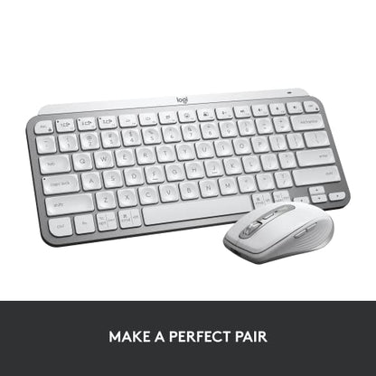 Logitech MX Keys Mini Minimalist Wireless Illuminated Keyboard - Pale Gray | Minimalist, illuminated, compact, backlit, USB-C, compatible with iOS, Windows, Linux, Android, metal build - color: Pale Grey, style: MX Keys Mini
