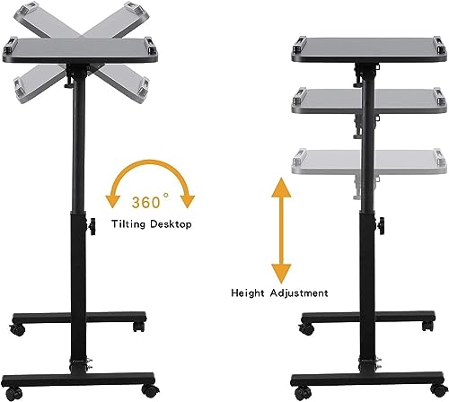 Laptop Table Mobile Adjustable Height Portable Desk Notebook Swivel PC Computer Rolling Desk with Wheels, Laptop Stand for Couch Bedside Hospital Bed Table - color: Black