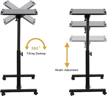 Laptop Table Mobile Adjustable Height Portable Desk Notebook Swivel PC Computer Rolling Desk with Wheels, Laptop Stand for Couch Bedside Hospital Bed Table - color: Black