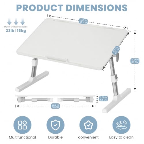 Adjustable Lap Desk, Foldable Laptop Desk for Bed, X-Large Lap Table | 23.6 x 15.7 Inches Bed Laptop Table, Laptop Stand for Couch & Sofa, Laptop Tray for Adults Writing Reading Eating, White - color: White