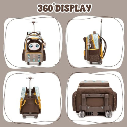 Meetbelify Rolling Backpack for Girls Backpacks with Wheels for Elementary Student Kids School Travel Bag for Girls Ages 6-8 Years Old - color: Brown