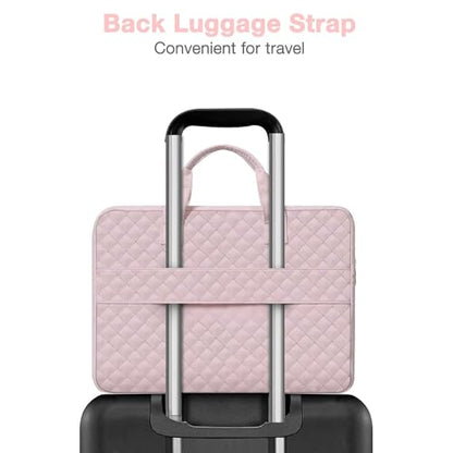 MOSISO 360 Protective Laptop Case 13.3 inch, 13-13.3 inch Laptop Sleeve | Compatible with MacBook Air/Pro 13/Pro 14,HP Dell ASUS Lenovo, Square Quilted Bag with 2 Pockets&Handle&Belt, Pink - color: Pink, size: 13.3 inch