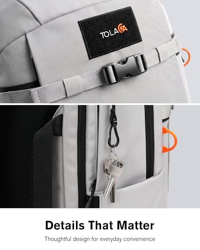 Tolaccea 30L Travel Laptop Backpack TSA Carry-On for Business Trips Commute | 100% RPET Recycled Fabric | EVA-cushioned Laptop Protection | TSA 180° Lay-flat Opening | Reinforced Stability Base Panel - color: Light Gray