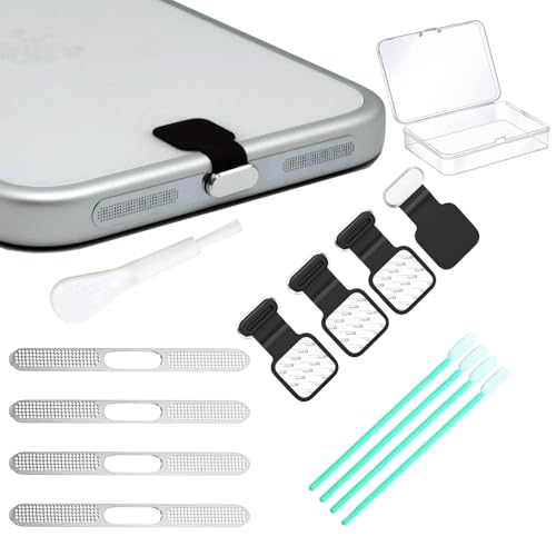 [4-Pack] Phone Anti-Lost Dust Plug, Type-C Cover Cap, Mesh Speaker Dust Cover, Cell Phone Cleaning Kit with Brush - Universal Port Plug Set Accessories for iPhone17 Pro/Pro Max (Silvery 17 Max-4) - color: silvery 17 Max-4