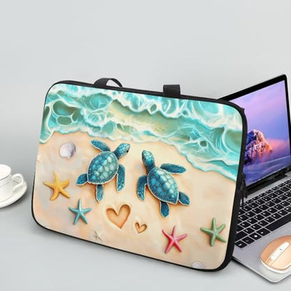 Sea Turtle Laptop Bag 17 Inch Computer Sleeve for Women Men Beach Starfish Padded Notebook Carrying Case with Handle Laptop Cover, Blue - color: Sea Turtle Beach Starfish, size: 17 inch