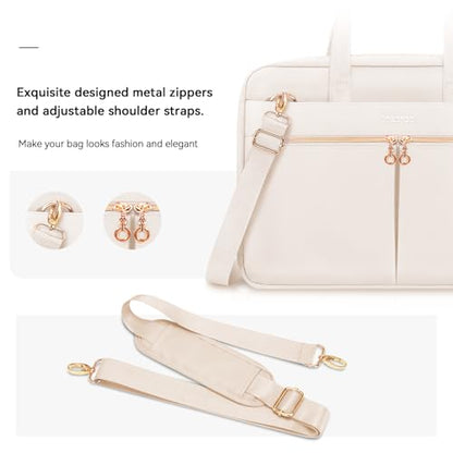 Ferkurn Laptop Bag Case Women Men Computer Bag Compatible with MacBook/HP/LG/Dell, Shoulder Strap Slim Carrying Messenger Briefcase, Beige, 14 Inch - color: Beige, size: 14 inch