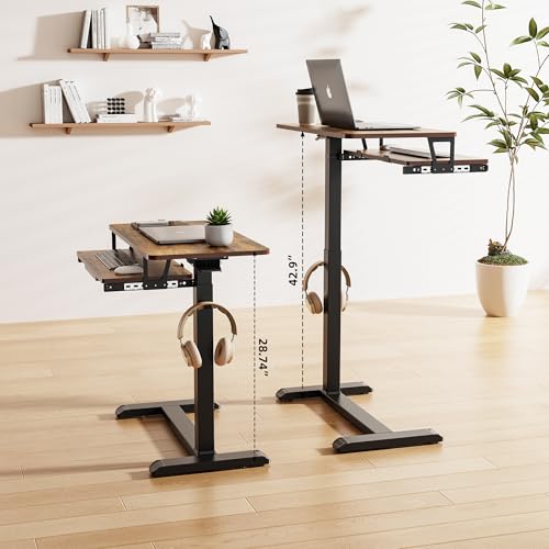 ETHU Overbed Table with Wheels, Upgrade Medical Table with Drawer, Hospital Bed Table, Workstation Desk, Adjustable Overbed Bedside Rolling Laptop Desk, Walnut - color: Walnut