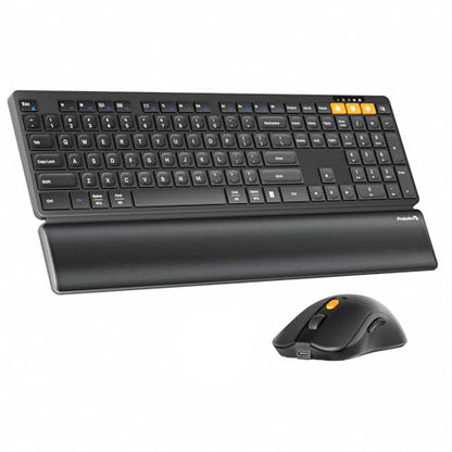 ProtoArc KM60 Wireless Ergonomic Keyboard Mouse Combo, Black | Full-size Keyboard with Wrist Rest, 63G Mouse, 3-Device Switching (Dual Bluetooth+2.4G), Type-C Charging, Quiet Keys