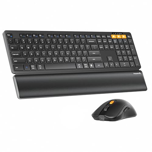 ProtoArc KM60 Wireless Ergonomic Keyboard Mouse Combo, Black | Full-size Keyboard with Wrist Rest, 63G Mouse, 3-Device Switching (Dual Bluetooth+2.4G), Type-C Charging, Quiet Keys