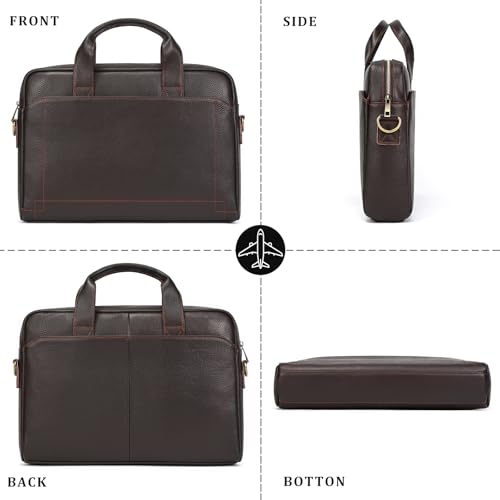 Leather Laptop Bag for Men Briefcase Fits 15.6 Inch Notebook Portable Shoulder Messenger Crossbody Bag for Travel Office - color: 15coffee