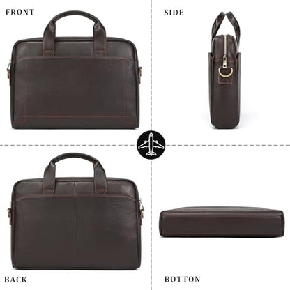 Leather Laptop Bag for Men Briefcase Fits 15.6 Inch Notebook Portable Shoulder Messenger Crossbody Bag for Travel Office - color: 15coffee