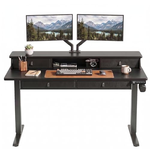 ErGear 55 X 30 Inch Electric Standing Desk with 4 Drawers, Height Adjustable Desk with Storage, C-Clamp Mount Compatible, Home Office Table with Cable Management Tray, Black - color: Black, size: 55 X 30 Inch