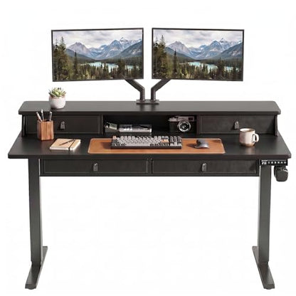 ErGear 55 X 30 Inch Electric Standing Desk with 4 Drawers, Height Adjustable Desk with Storage, C-Clamp Mount Compatible, Home Office Table with Cable Management Tray, Black - color: Black, size: 55 X 30 Inch