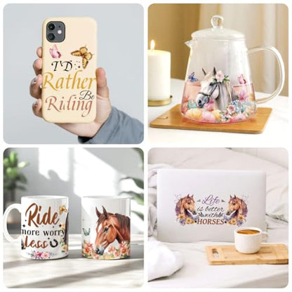 UV DTF Cup Wraps Transfer Stickers Horse and Flowers Pattern, 10 Sheets Waterproof Custom Vinyl Transfer Sticker 16oz Coffee Glass Cup Tumbler Bottle Mug Decals for Men Women | Waterproof UV DTF Stickers, Custom Vinyl Decals for 16oz Coffee Cups Tumblers