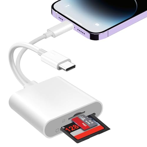 SD Card Reader for iPhone USB C, Micro sd Card Adapter, Dual Interface Memory Card Reader for iPhone/MacBook/USBC Laptop for SD/TF Card, Plug & Play