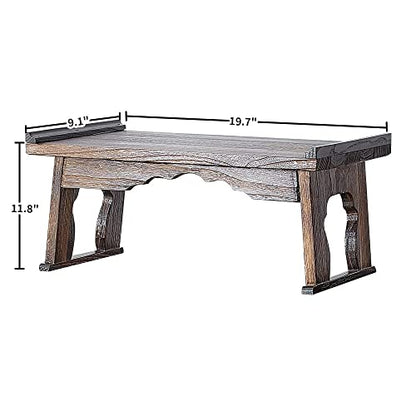 Foldable Wooden Laptop Desk, Breakfast in Bed Serving Tray, Japanese Floor Table for Tea & Coffee, Portable Antique Meditation Altar(19.7”x11.8”x9.1”) - size: 19.7”x11.8”x9.1”