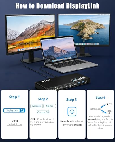 WAVLINK Displaylink Docking Station Dual 4K@60Hz Monitor for Mac, Windows | Universal For USB 3.0/USB-C Laptop, 2 HDMI/DP, Gigabit Ethernet, USB 3.0, Ideal for Home, Office & Multi-Screen Productivity.