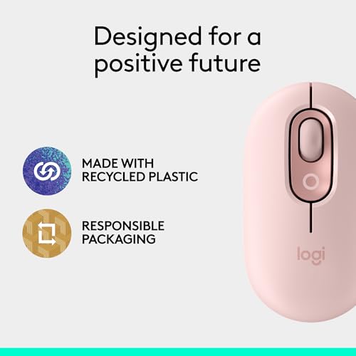 Logitech POP Mouse, Compact and Portable Wireless Bluetooth Mouse - Rose | Compact, portable, programmable buttons, easy-switch between up to 3 devices, laptop, tablet, PC - color: Rose