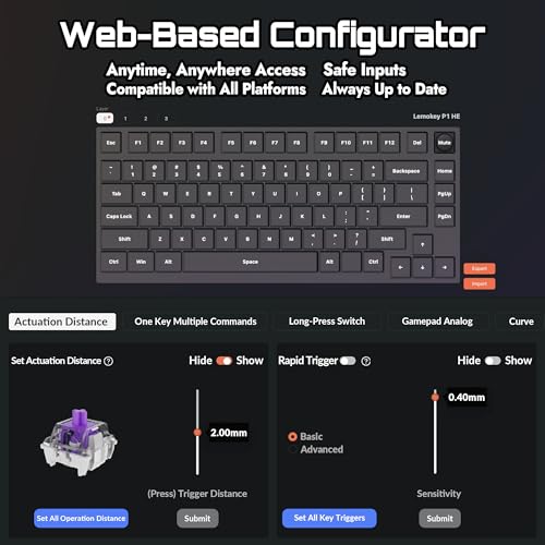 LEMOKEY P1 HE 75% Wireless Custom Mechanical Gaming Keyboard with Gateron Double-Rail Magnetic Switches Full Assembled Knob Version - Black - color: Black