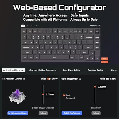 LEMOKEY P1 HE 75% Wireless Custom Mechanical Gaming Keyboard with Gateron Double-Rail Magnetic Switches Full Assembled Knob Version - Black - color: Black