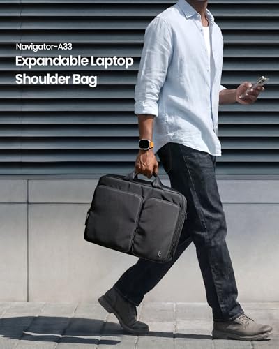tomtoc A33 Laptop Briefcase Shoulder Bag for 15.6-16.2 Inch Laptop, Slim design with expandable large capacity for Accessory & Document Storage, Water-Resistant & Durable Recycled Fabric - size: Fits 16" laptop (Expandable)