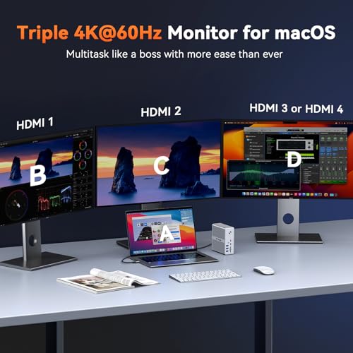TobenONE 18-in-1 DisplayLink Docking Station 4 Monitor with 4 HDMI | Quad/Triple 4K@60Hz Dock, 120W Power Adapter, 18W Phone Fast Charge, for Windows & MacBook, Ideal for Tech Professionals